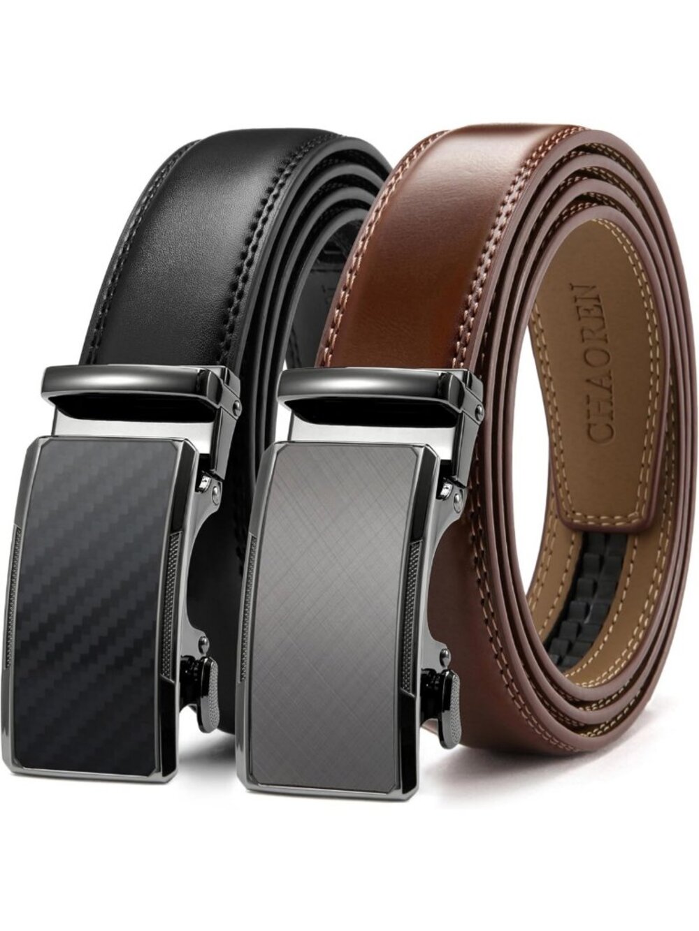 2 Pack Adjustable Leather Ratchet Belts for Men - Stylish Dress & Casual Wear